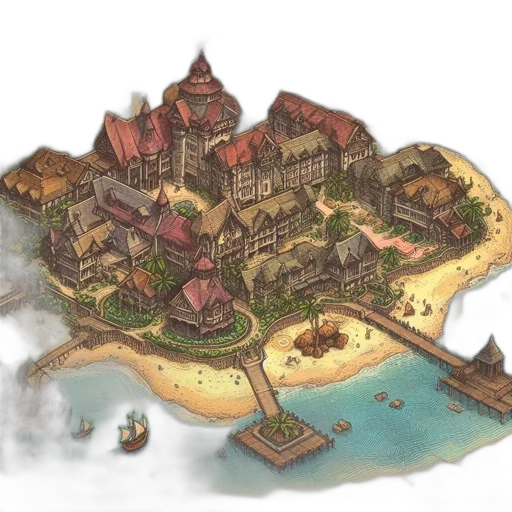 concept art, fantasy art, pixel art, 3d render, fog, beach, underwater, city street transparent PNG cut-out