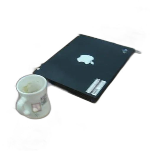 food, jewelry, 3d render, black, apple, laptop, sits, desk transparent PNG cut-out