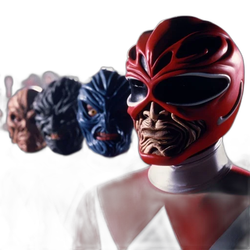 mask, concept art, comic book art, 3d render, photorealistic, red, four, superheroes transparent PNG cut-out