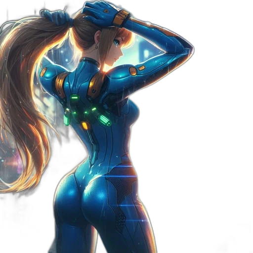 dress, robot, concept art, cyberpunk, comic book art, anime, neon lights, outer space transparent PNG cut-out