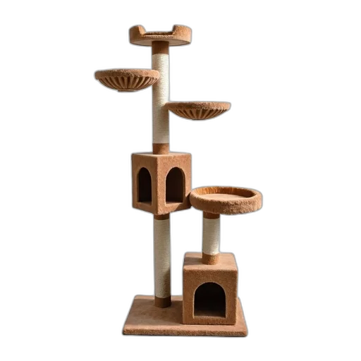 furniture, 3d render, multi-level, cat, tree, brown, beige, color transparent PNG cut-out