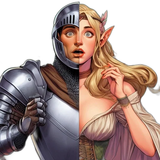 fantasy art, comic book art, concept art, pixel art, one, panel, knight, full transparent PNG cut-out