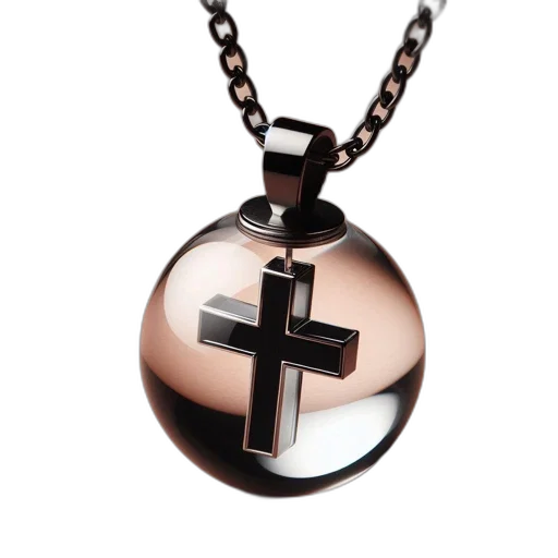 jewelry, 3d render, pendant, cross, spherical, casing, hangs, chain transparent PNG cut-out