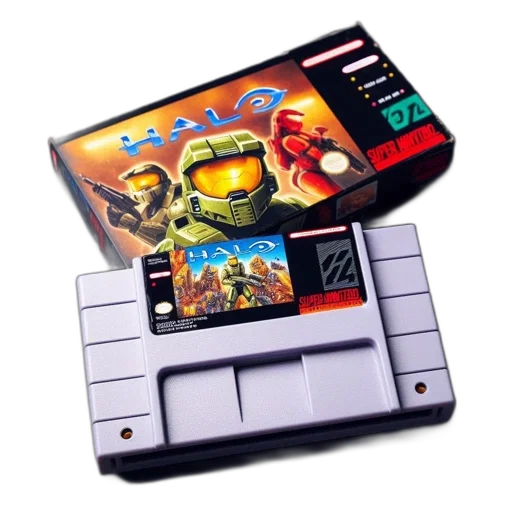 robot, image, depicts, snes, game, cartridge, box, halo transparent PNG cut-out