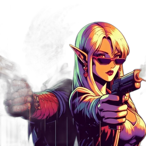 weapon, comic book art, fantasy art, concept art, pixel art, two, characters, woman transparent PNG cut-out