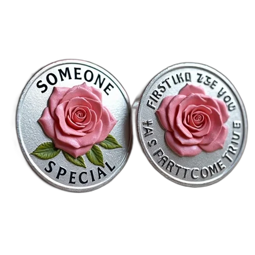 jewelry, two, silver-colored, coins, rose, design, phrase, someone transparent PNG cut-out