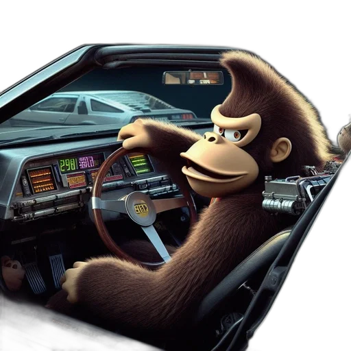 car, animal, concept art, photorealistic, anthropomorphic, gorilla, occupies, futuristic transparent PNG cut-out