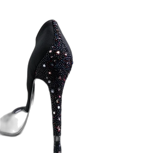 shoes, 3d render, outer space, black, heeled, shoe, multicolor, crystals transparent PNG cut-out