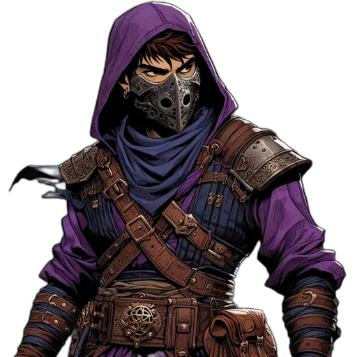 mask, staff, face, jacket, concept art, fantasy art, comic book art, cyberpunk transparent PNG cut-out