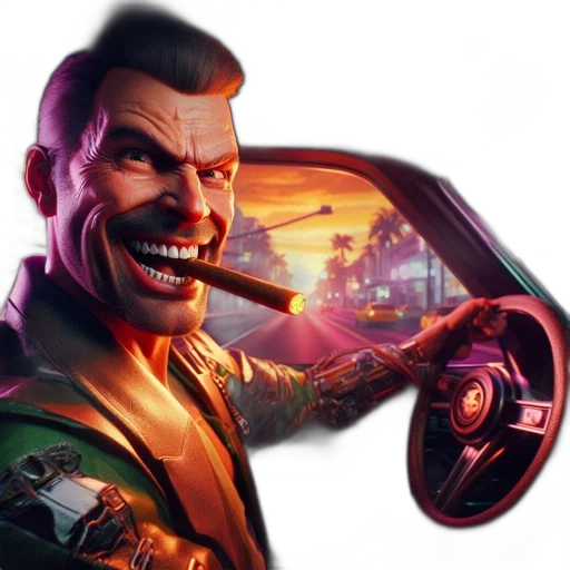 car, concept art, cyberpunk, comic book art, during, sunset, man, wearing transparent PNG cut-out