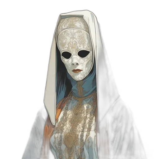 mask, dress, face, creature, concept art, fantasy art, watercolor, comic book art transparent PNG cut-out