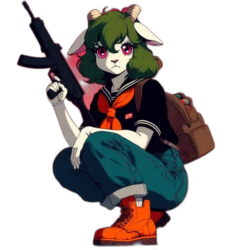 weapon, staff, jacket, pixel art, concept art, cartoon, anime, green transparent PNG cut-out