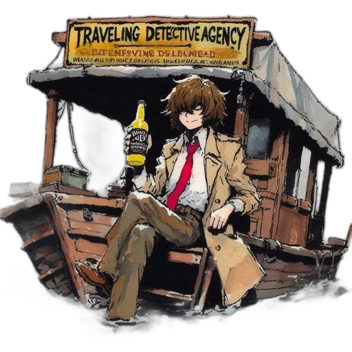 jacket, concept art, watercolor, anime, pixel art, animated, detective, character transparent PNG cut-out