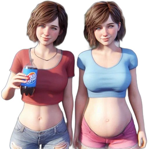 concept art, 3d render, photorealistic, pixel art, two, female, characters, both transparent PNG cut-out