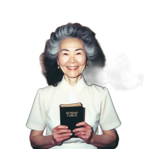 staff, face, crown, vaporwave, photorealistic, elderly, woman, warm transparent PNG cut-out