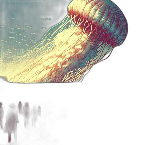 umbrella, hair, creature, concept art, watercolor, comic book art, fantasy art, underwater transparent PNG cut-out