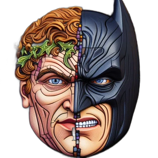 mask, face, comic book art, concept art, pixel art, artwork, features, two transparent PNG cut-out