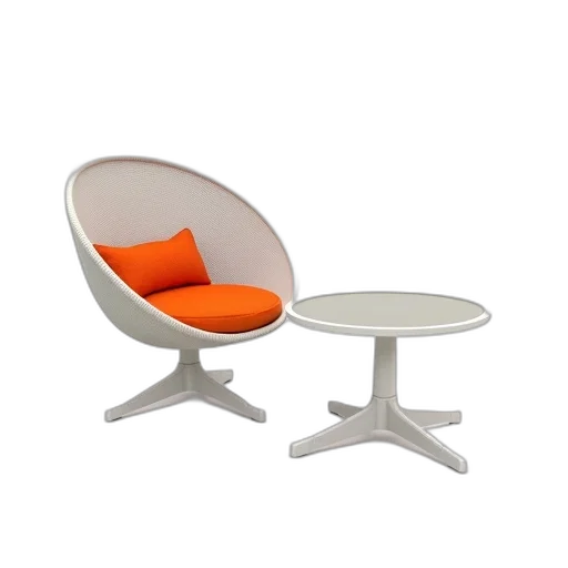 furniture, 3d render, monochrome, modern, round, orange, white, chair transparent PNG cut-out