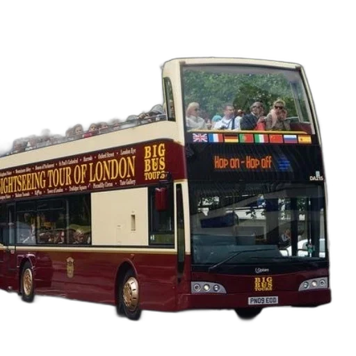photorealistic, 3d render, concept art, city street, double-decker, bus, big, tours transparent PNG cut-out