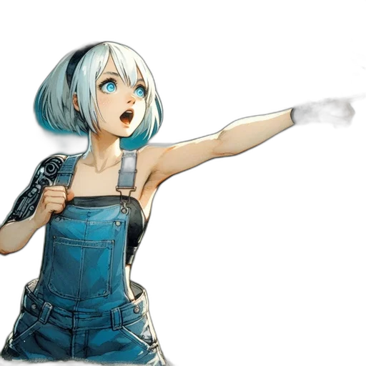 dress, weapon, staff, robot, concept art, anime, 3d render, cartoon transparent PNG cut-out