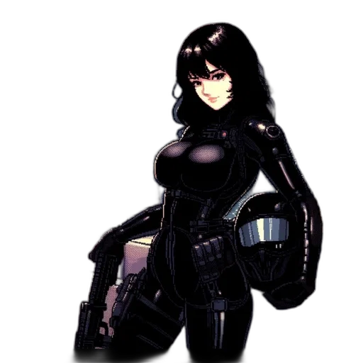 robot, weapon, concept art, comic book art, pixel art, cyberpunk, dark, armed transparent PNG cut-out