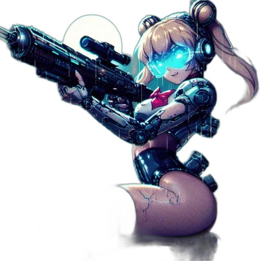 robot, weapon, staff, cyberpunk, concept art, anime, pixel art, outer space transparent PNG cut-out