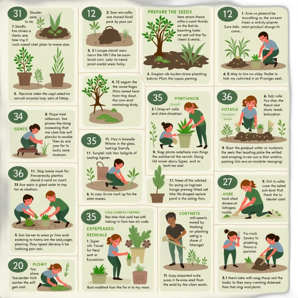 green, detailed, infographic, illustrating, step-by-step, guide, common, planting transparent PNG cut-out