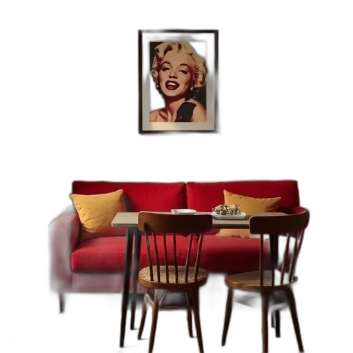 furniture, photorealistic, 3d render, concept art, cartoon, red, cozy, living transparent PNG cut-out