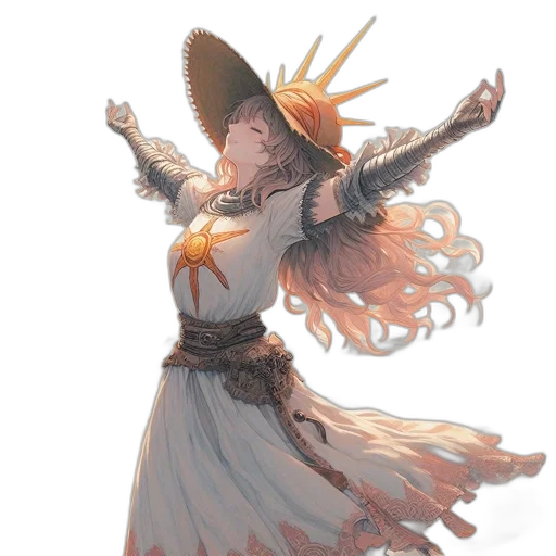 staff, dress, concept art, fantasy art, anime, watercolor, golden, earth tones transparent PNG cut-out