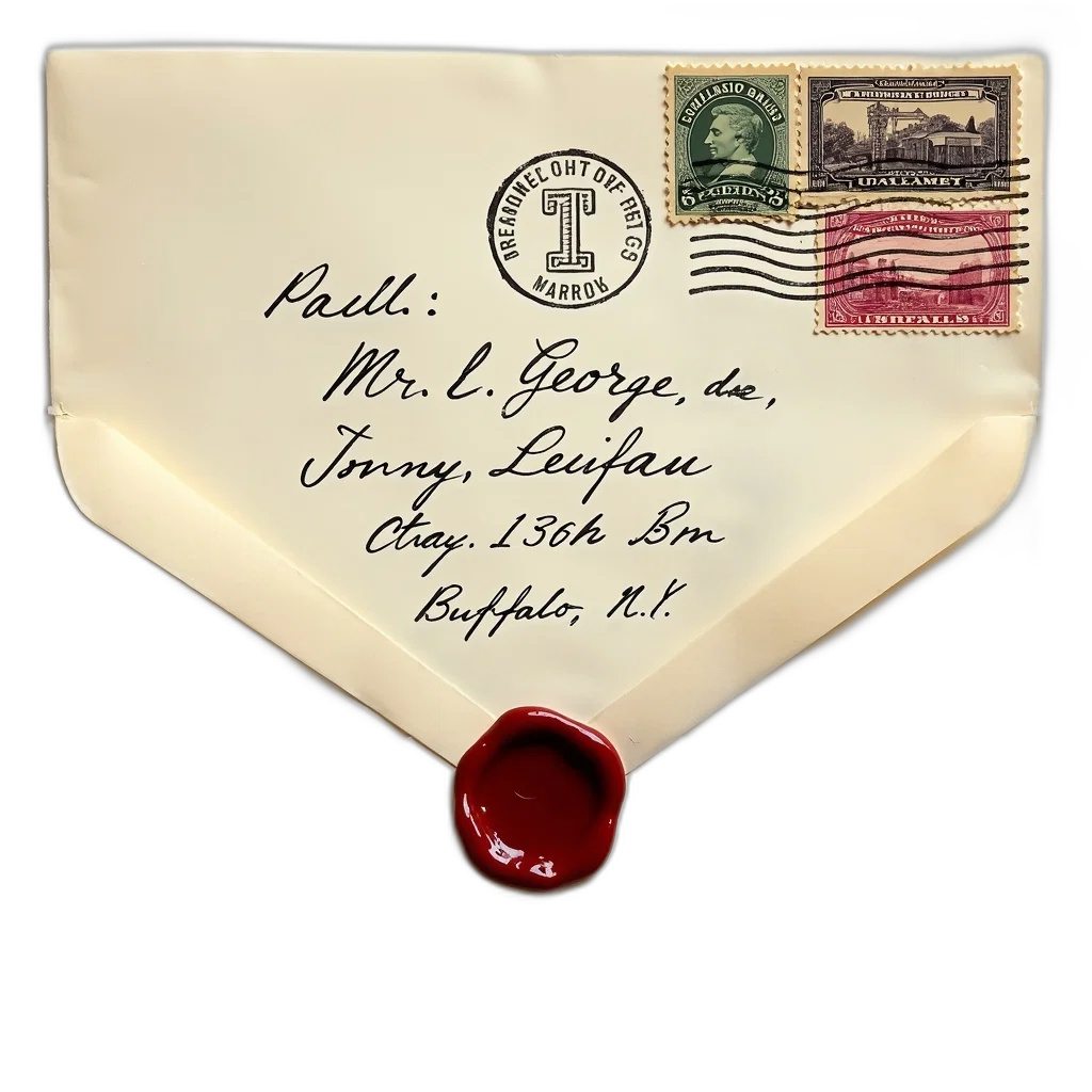 vintage, letter, wax, seal, envelope, featuring, handwritten, address transparent PNG cut-out