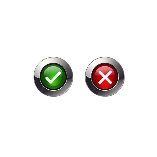 stylized, image, featuring, two, metallic, buttons, green, checkmark transparent PNG cut-out