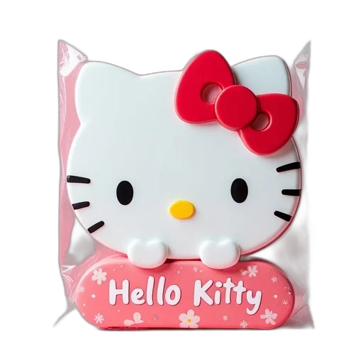 3d render, hello, kitty, cutting, board, red, bow, yellow transparent PNG cut-out
