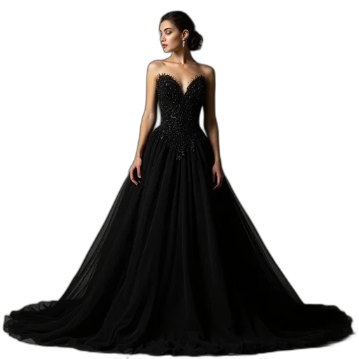 dress, dark, marches, embroidered, bodicectura, gown, black transparent PNG cut-out