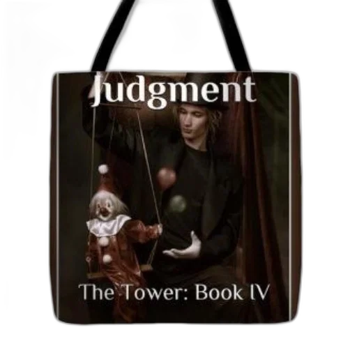 tote, bag, title, judgment, tower, book, featuring, man transparent PNG cut-out
