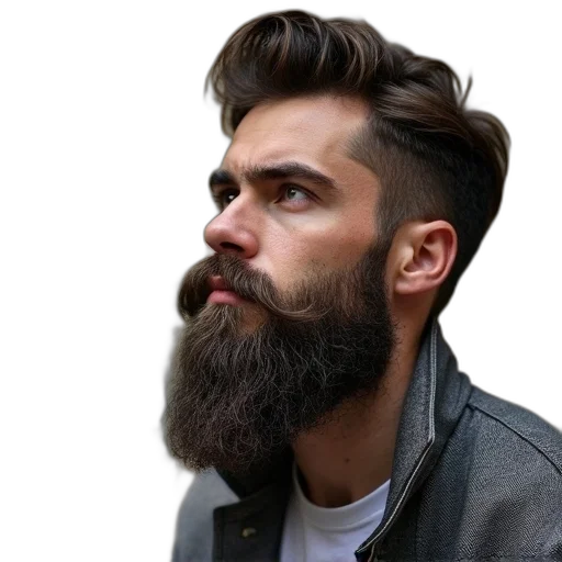 face, hair, jacket, photorealistic transparent PNG cut-out