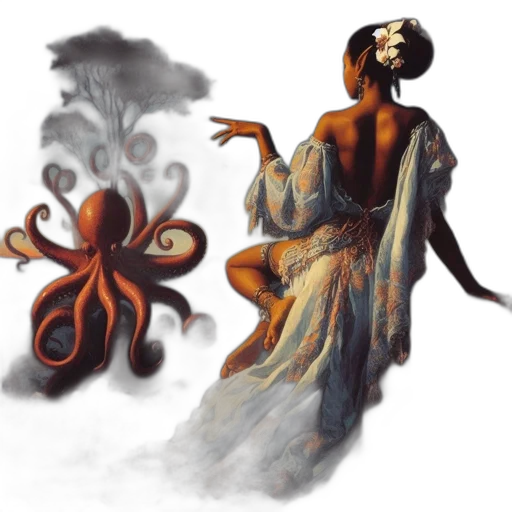 creature, dress, concept art, fantasy art, pixel art, watercolor, underwater, fog transparent PNG cut-out