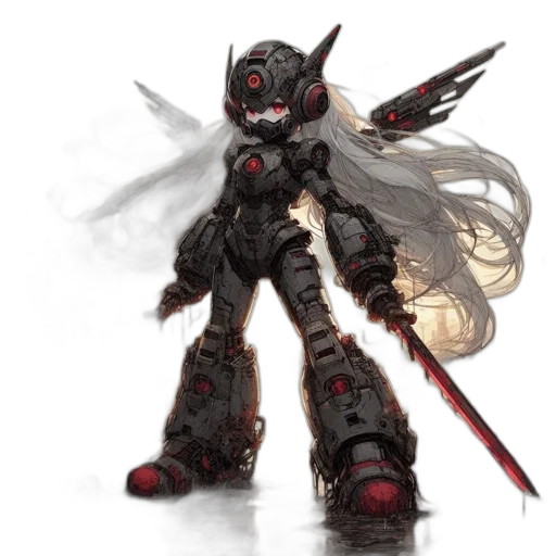 weapon, sword, robot, concept art, fantasy art, pixel art, anime, dark transparent PNG cut-out