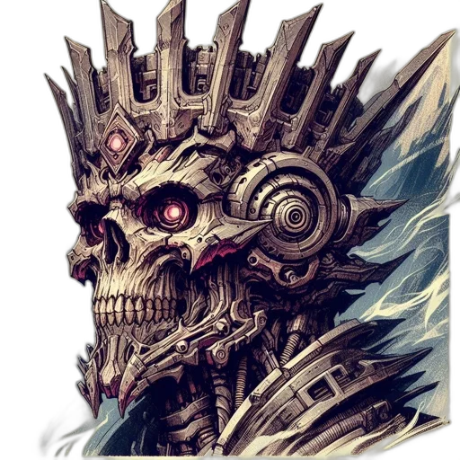 crown, face, robot, mask, concept art, fantasy art, comic book art, pixel art transparent PNG cut-out