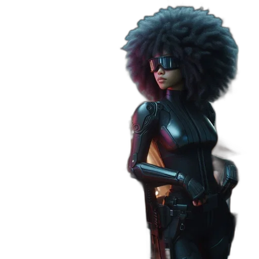 jacket, weapon, hair, concept art, cyberpunk, comic book art, 3d render, dark transparent PNG cut-out