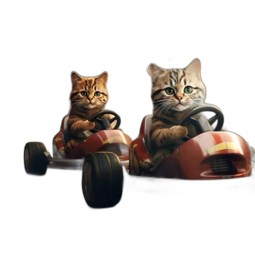 car, photorealistic, concept art, oil painting, 3d render, two, kittens, race transparent PNG cut-out