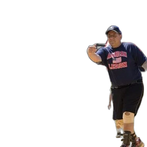 staff, man, wearing, american, legion, shirt, throws, ball transparent PNG cut-out