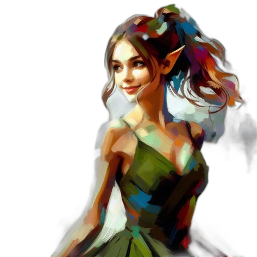 dress, dragon, face, fantasy art, concept art, pixel art, oil painting, green transparent PNG cut-out