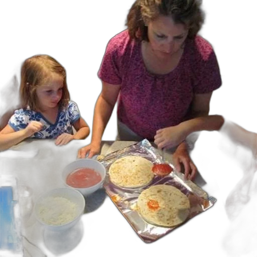 food, woman, two, children, making, pizza, tray transparent PNG cut-out