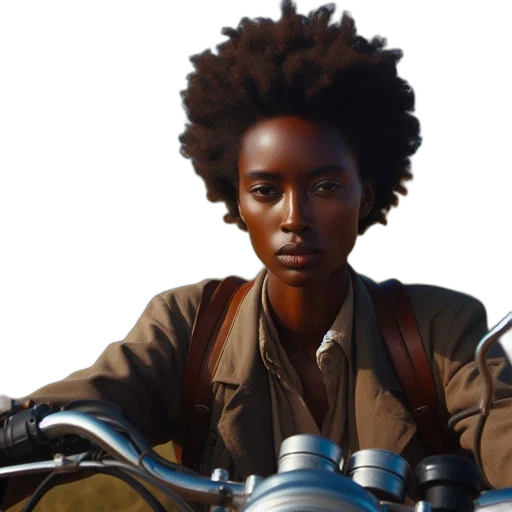 jacket, hair, face, concept art, photorealistic, comic book art, earth tones, woman transparent PNG cut-out