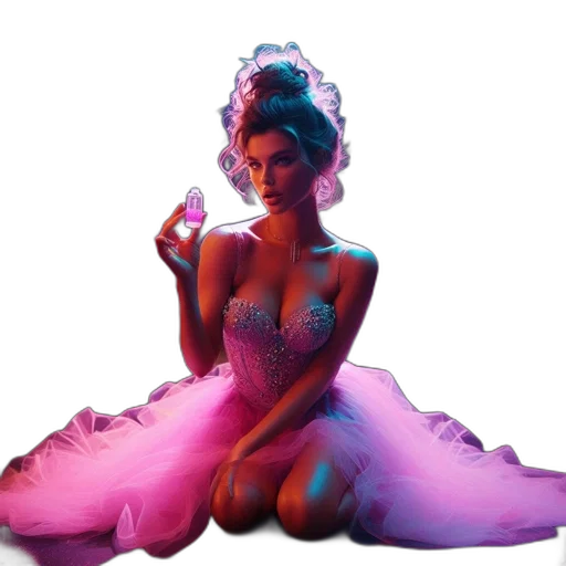 dress, concept art, fantasy art, pixel art, 3d render, neon lights, pastel, neon transparent PNG cut-out