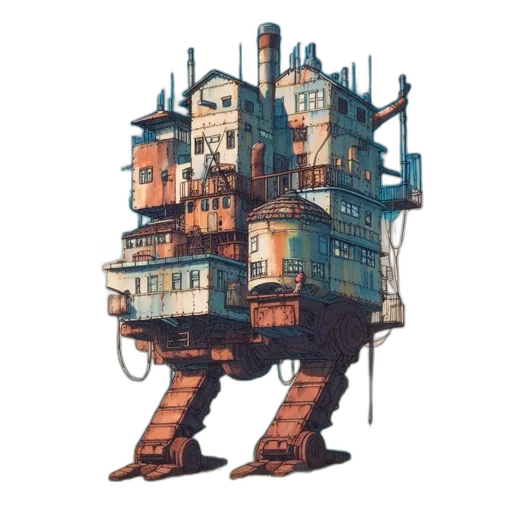 robot, building, furniture, creature, concept art, cyberpunk, pixel art, 3d render transparent PNG cut-out