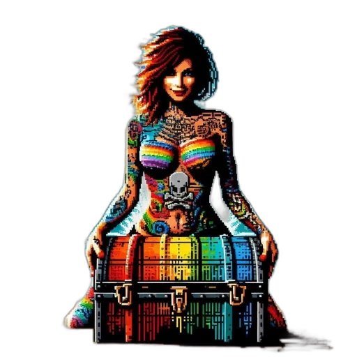 dress, crown, pixel art, concept art, comic book art, fantasy art, neon lights, colorful transparent PNG cut-out