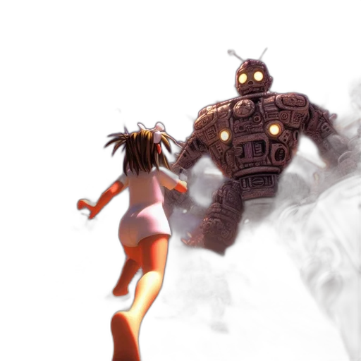 robot, creature, concept art, 3d render, fantasy art, comic book art, fog, fire transparent PNG cut-out