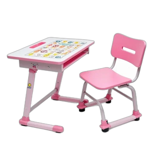 furniture, 3d render, pastel, neon, pink, children, desk, matching transparent PNG cut-out