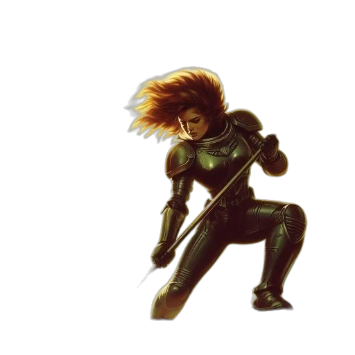 hair, weapon, sword, robot, comic book art, concept art, pixel art, 3d render transparent PNG cut-out